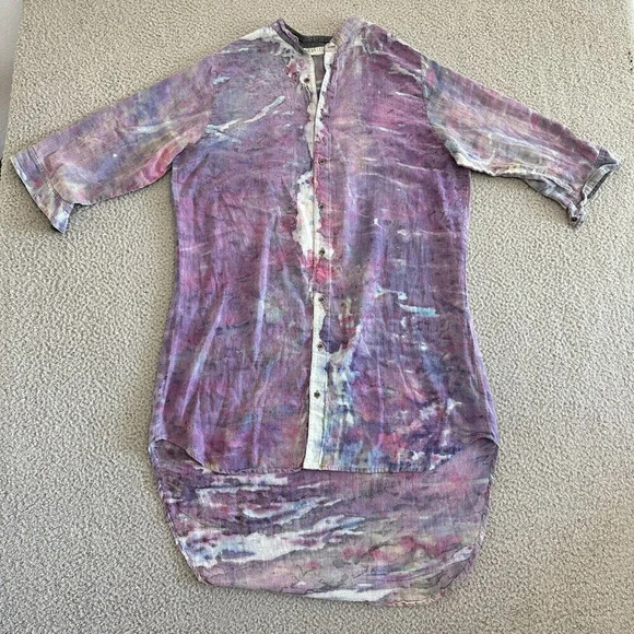 Palma Leone Shirt Dress Womens Medium Tie-Dye Artsy Boho High Low Hem‎ Beach - Picture 2 of 13